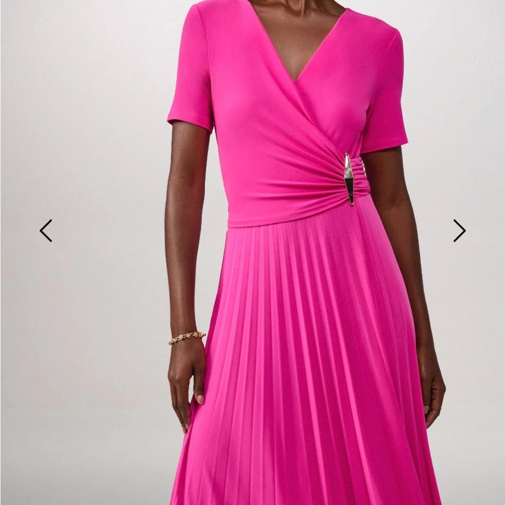 Joseph Ribkoff Ultra Pink Pleated Wrap Midi Dress (10) BNWT